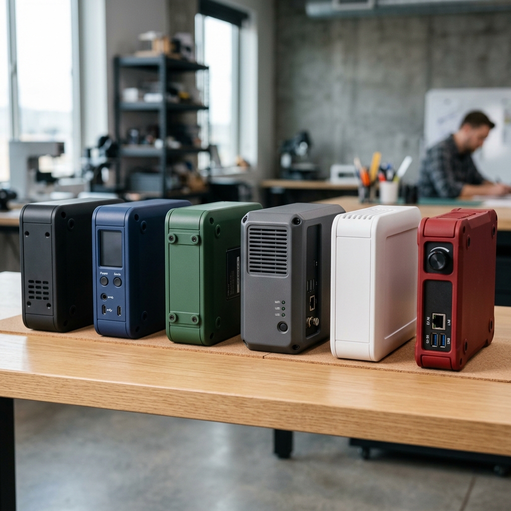 A batch of custom cast polyurethane electronics enclosures displaying high-fidelity details and smooth finishes. - Image 1